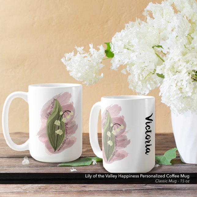 Lily of the Valley Happiness Personalisiert Kaffeetasse (Lily of the Valley Happiness Personalized Coffee Mug - 15 oz Size)