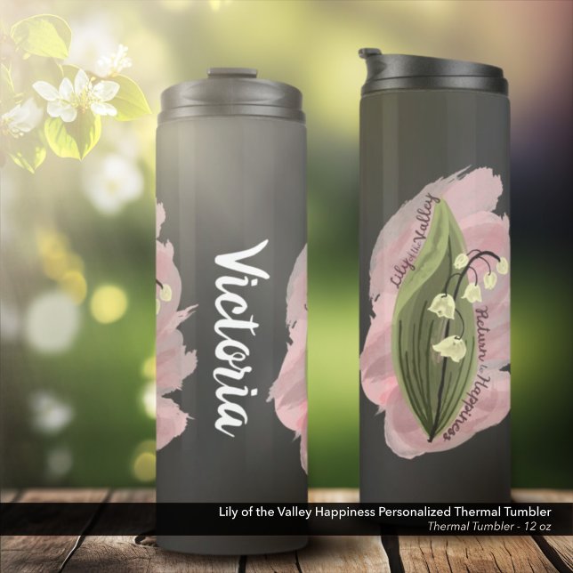 Lily of the Valley Happiness Personalisiert Thermosbecher (Lily of the Valley Happiness Personalized Thermal Tumbler in Black - 12 oz. Size)