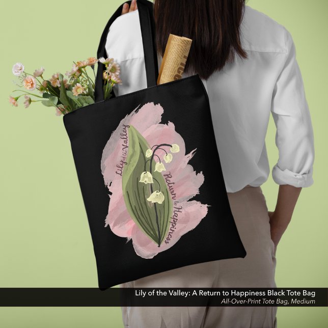 Lily of the Valley Happiness Watercolor Style (Lily of the Valley: A Return to Happiness Black Tote Bag - Medium)
