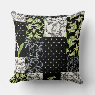 Lily-of-the-Valley Imitate Patchwork auf Black Kissen