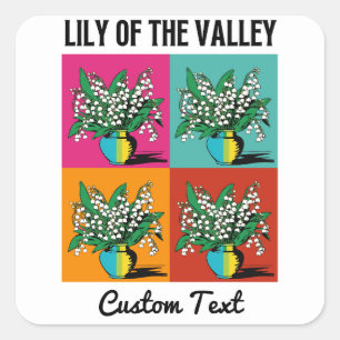 Lily of the Valley May Birth Month Blume Pop Kunst Quadratischer Aufkleber