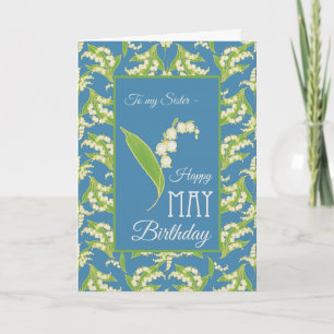 Lily-of-the-Valley May Birthday Card, Blau: Sister Karte