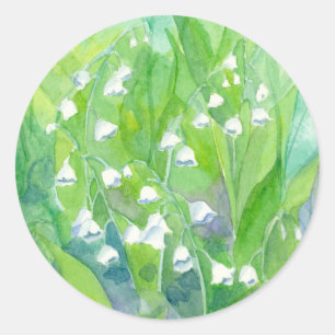 Lily of the Valley May Blume Aquarellmalerei Runder Aufkleber