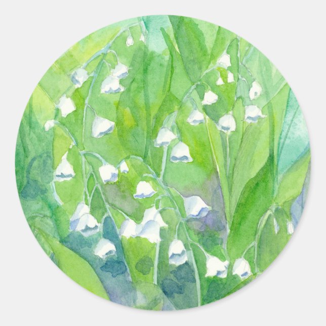 Lily of the Valley May Blume Aquarellmalerei Runder Aufkleber (Vorderseite)