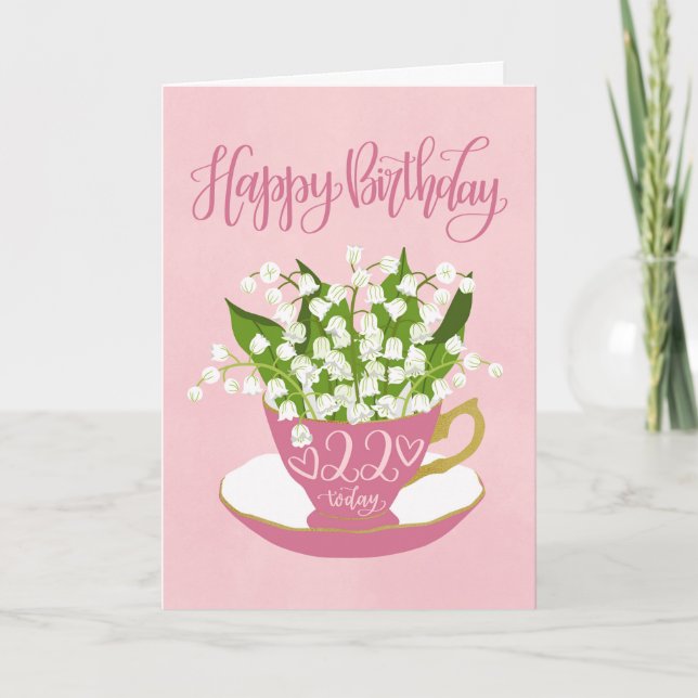 Lily of the Valley Teacup 22. Geburtstag Karte (Vorderseite)