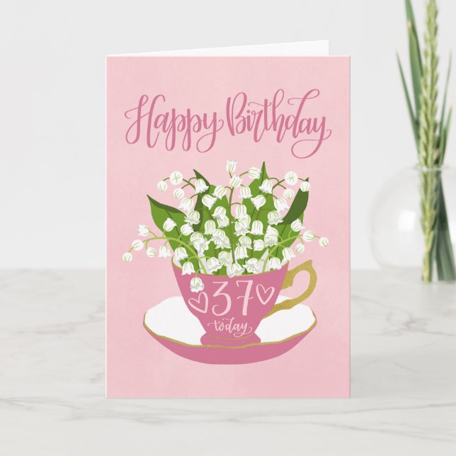 Lily of the Valley Teacup 37. Geburtstag Karte (Vorderseite)