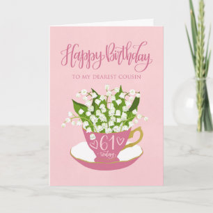 Lily of the Valley Teacup 61. Geburtstag Cousin Karte