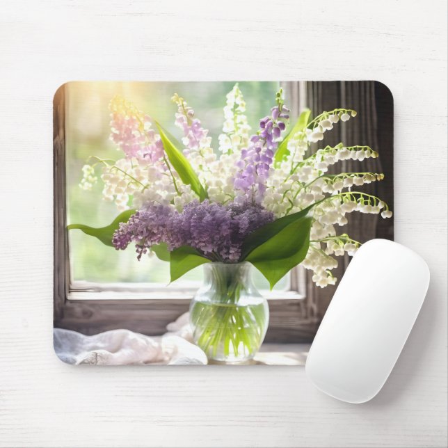 Lily of the Valley und Lilac Bouquet by Window Mousepad (Mit Mouse)