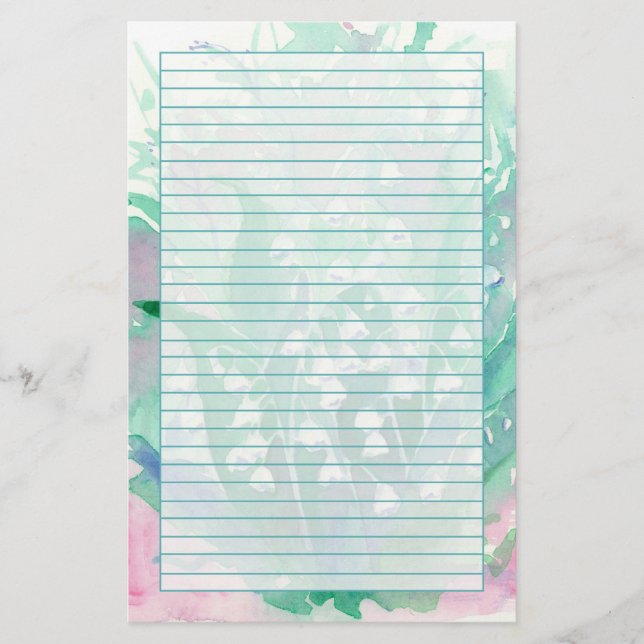 Lily of the Valley Watercolor Blume Green Lined Briefpapier (Vorderseite)