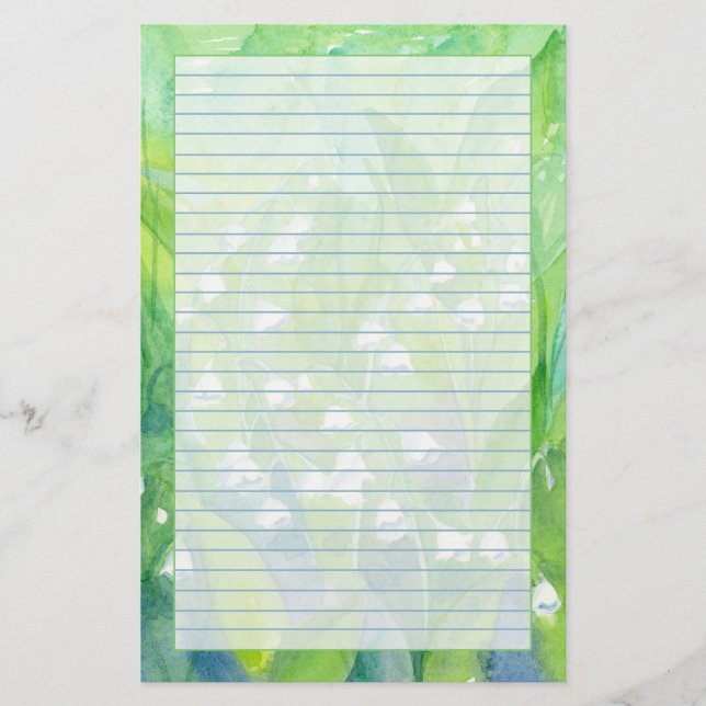Lily of the Valley Watercolor Blume Lined Briefpapier (Vorderseite)
