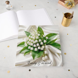 Lily of the Valley Wedding Bouquet on White Satin Gästebuch