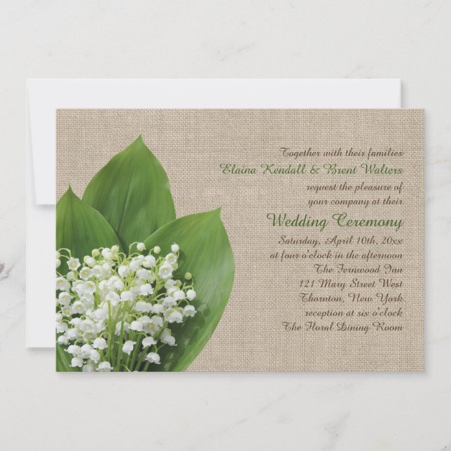 Lily of the Valley Wedding Invitation Burlap Einladung (Vorderseite)