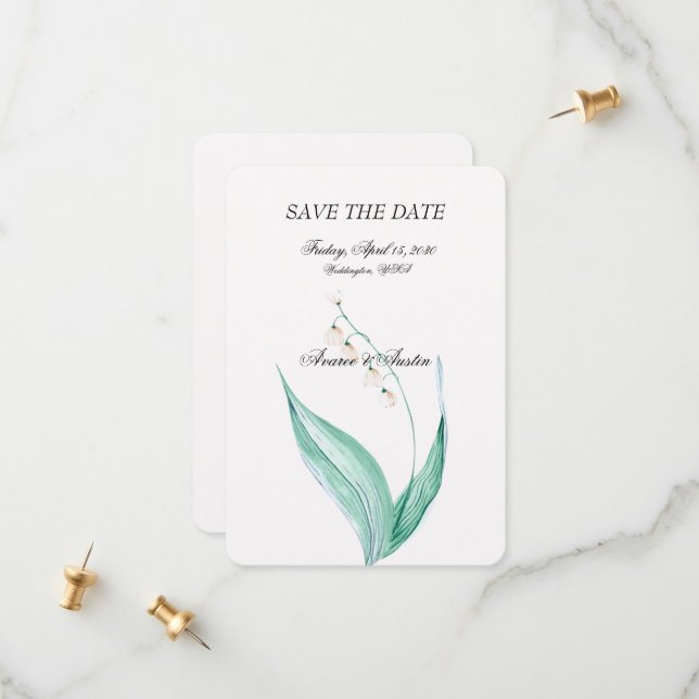 Lily of the Valley Wedding Save The Date (Vorderseite/Rückseite Beispiel)