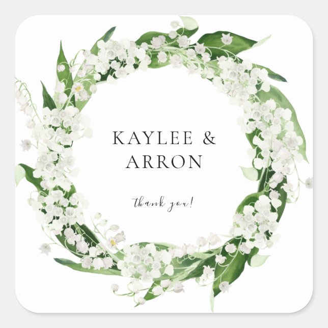 Lily of the Valley White Floral Danke Ihnen 2 Quadratischer Aufkleber (Vorderseite)