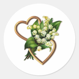 Lily of the Valley with Two Hearts Romantic Runder Aufkleber