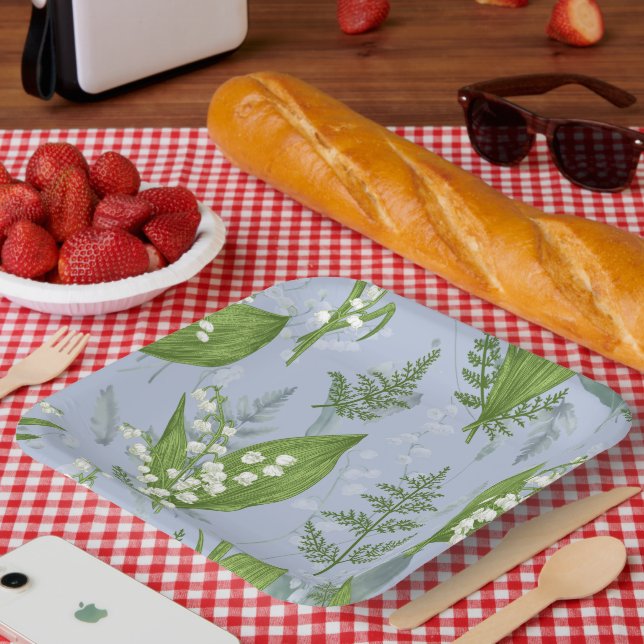 Lily of Valley mit Ferns | Babyblau Pappteller (Picknick)