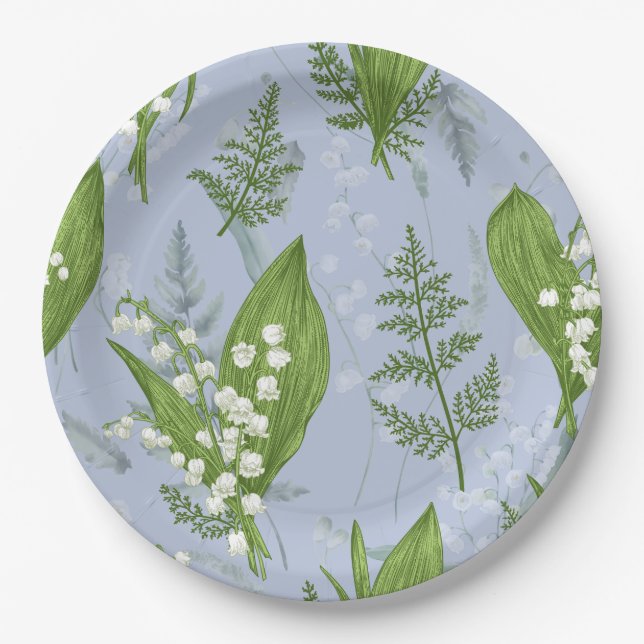 Lily of Valley mit Ferns | Babyblau Pappteller (Vorderseite)