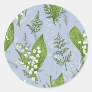 Lily of Valley mit Ferns   Babyblau Runder Aufkleber