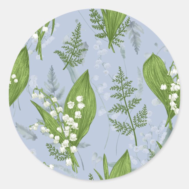 Lily of Valley mit Ferns | Babyblau Runder Aufkleber (Vorderseite)