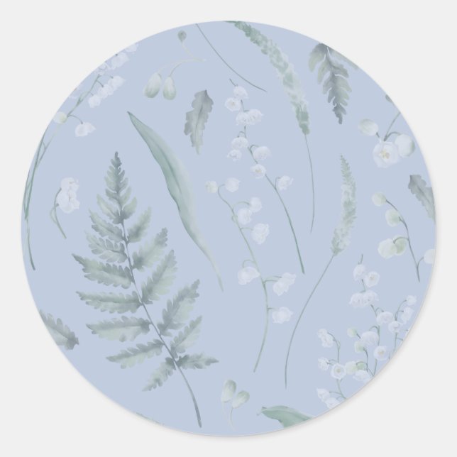 Lily of Valley mit Ferns | Babyblau Runder Aufkleber (Vorderseite)