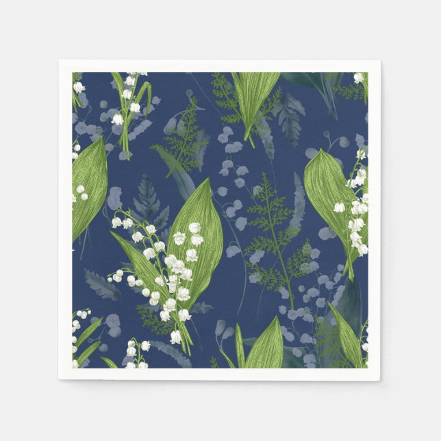 Lily of Valley mit Ferns | Dark Blue Napkins Serviette (Vorderseite)