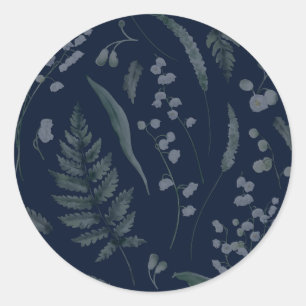 Lily of Valley mit Ferns   Deep Dark Blue Runder Aufkleber