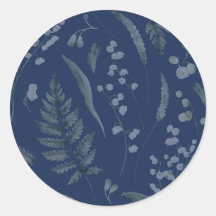 Lily of Valley mit Ferns Dunkelblau Runder Aufkleber