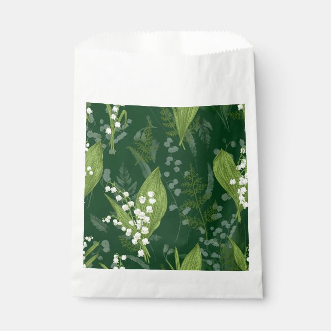 Lily of Valley mit Ferns | Dunkelgrün Geschenktütchen (Vorderseite)