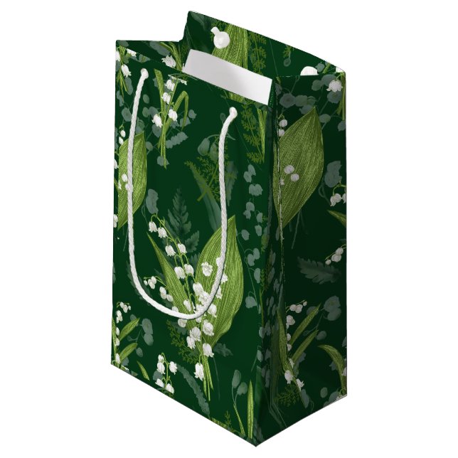 Lily of Valley mit Ferns | Dunkelgrün Kleine Geschenktüte (Vorderseite Schrägansicht)