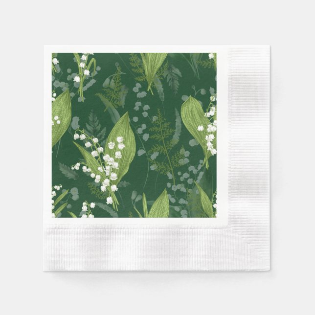 Lily of Valley mit Ferns | Dunkelgrün Serviette (Vorderseite)