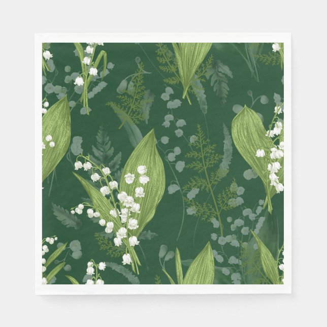 Lily of Valley mit Ferns | Dunkelgrün Serviette (Vorderseite)