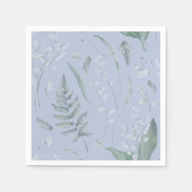 Lily of Valley mit Ferns | Light Blue Napkins Serviette (Vorderseite)