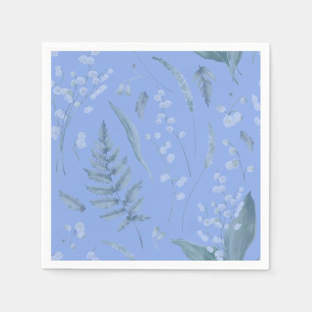 Lily of Valley mit Ferns | Mittelblauer Napkins Serviette (Vorderseite)