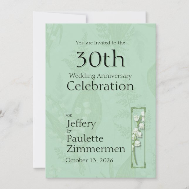 Lily of Valley mit Ferns | Sage Green Custom Einladung (Vorderseite)