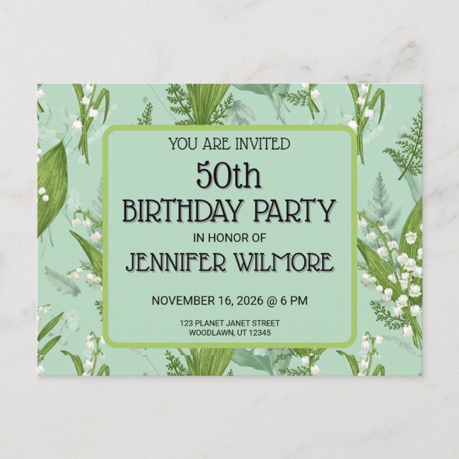 Lily of Valley mit Ferns | Sage Green Custom Postkarte (Vorderseite)