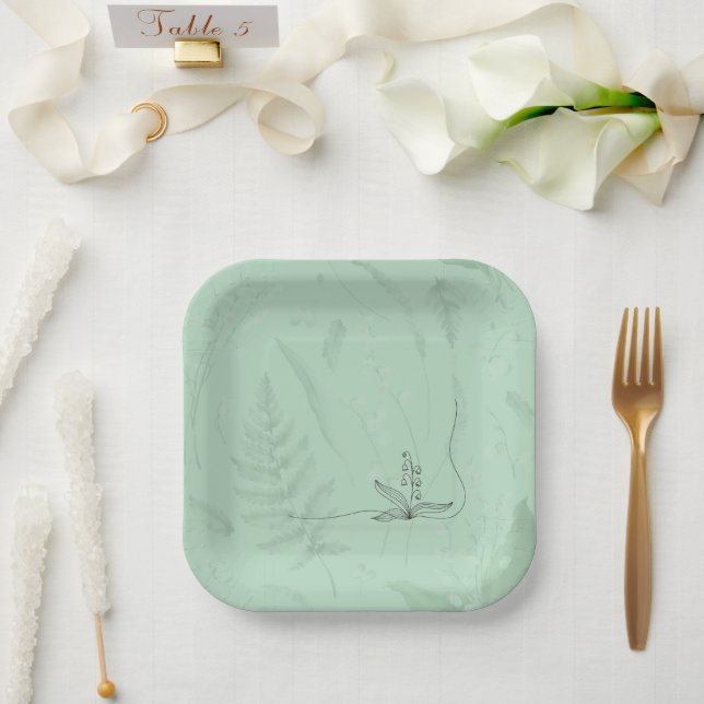 Lily of Valley mit Ferns | Weichgrün Pappteller (Hochzeit)