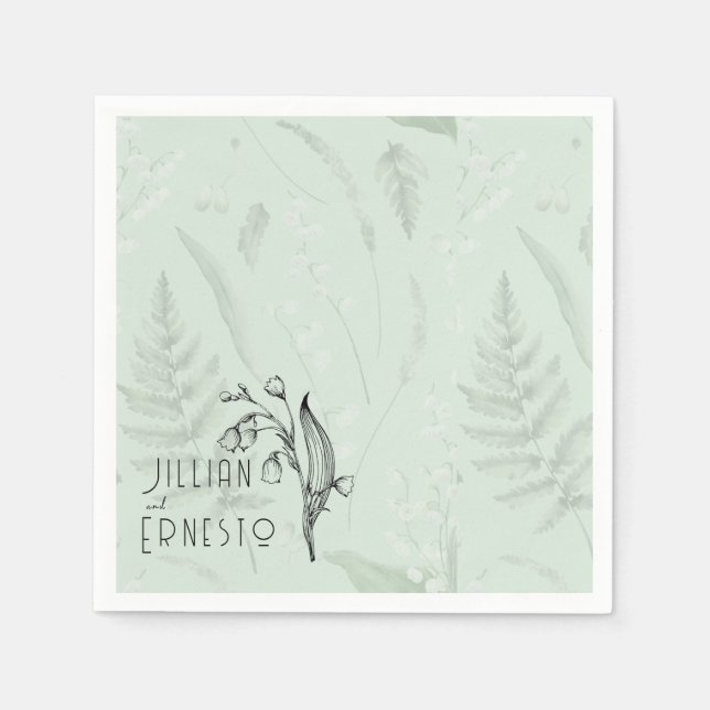 Lily of Valley mit Ferns | Weichgrüne Anwendung Serviette (Vorderseite)