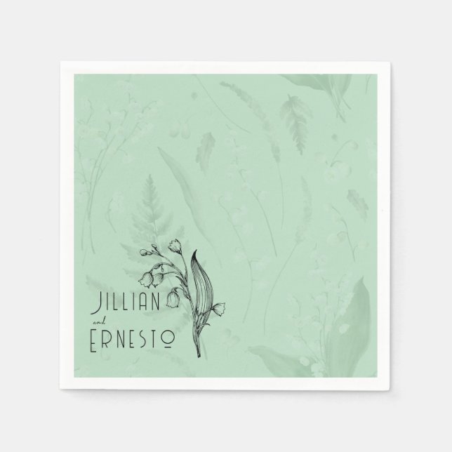 Lily of Valley mit Ferns | Weichgrüne Anwendung Serviette (Vorderseite)