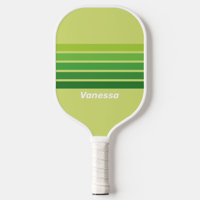 Lily Pad Green Across Striping with Name Pickleball Schläger (Vorderseite)
