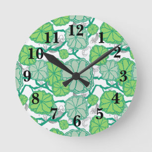 Lily Pad Koi Fisch Schwimmmuster Runde Wanduhr