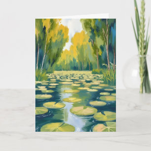 Lily Pad Teich   Grüne Wasserfarben-Natur Karte