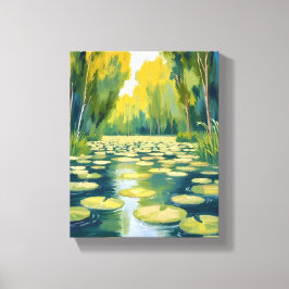 Lily Pad Teich | Grüne Wasserfarben-Natur Leinwanddruck