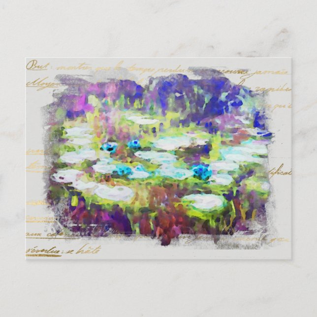 ** Lily Pads - Monet Pond Gold Handwriting AR23 Postkarte (Vorderseite)