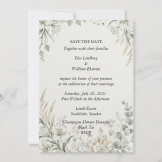 Lily Pampas Gras Weiß Floral Save The Date Hochzei Einladung