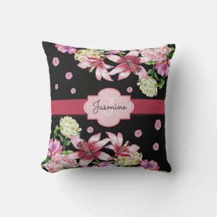 Lily & Peony Floral Black Kissen