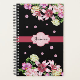 Lily & Peony Floral Black Personalisiert Planer