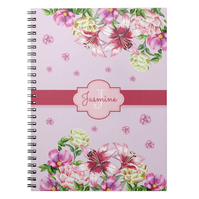 Lily & Peony Floral Lila Notizblock (Vorderseite)