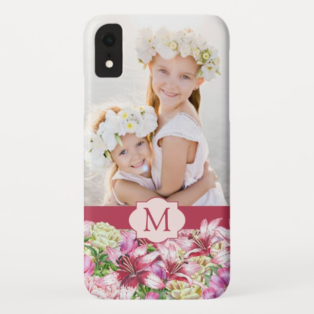 Lily Peony Floral Monogram Foto Case-Mate iPhone Hülle (Rückseite)