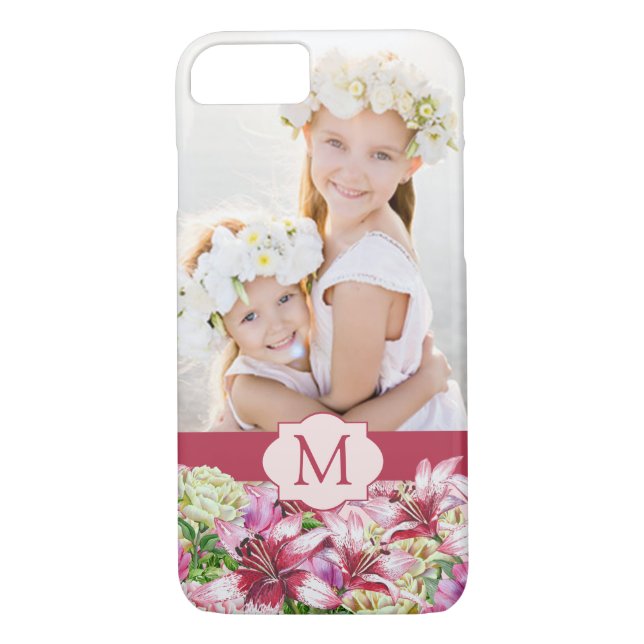 Lily Peony Floral Monogram Foto Case-Mate iPhone Hülle (Rückseite)