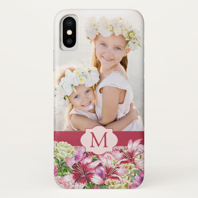 Lily Peony Floral Monogram Foto Case-Mate iPhone Hülle (Rückseite)